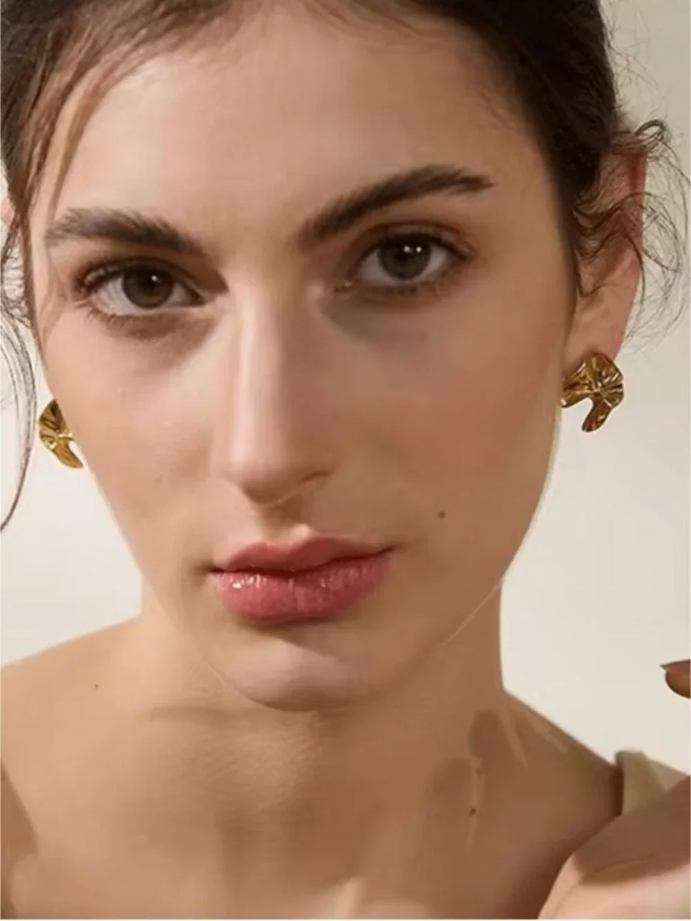 Elegant Gold tone Floral Fold Earrings - Women Jewelry